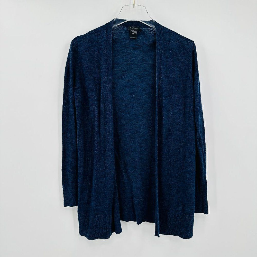 Ann Taylor Size Small Navy Blue Open Front Thin Knit Long Sleeve Cardigan